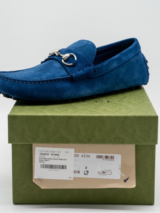 size 8G 8.5 US Gucci Blue Suede Loafers Driver Horsebit Shoes Moccasin main image 9